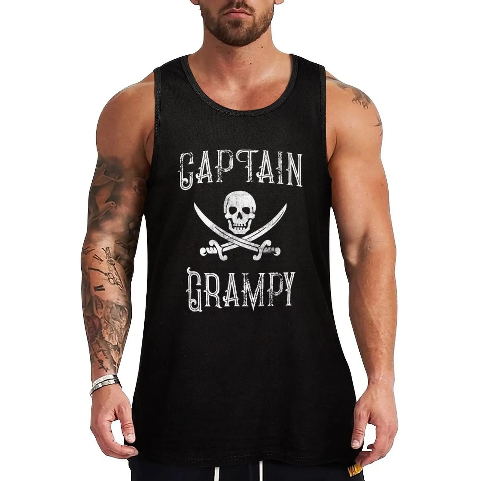 

Mens Captain Grampy Vintage Personalized Pirate Boating Grandpa Tank Top sleeveless shirts men clothing t-shirt for man