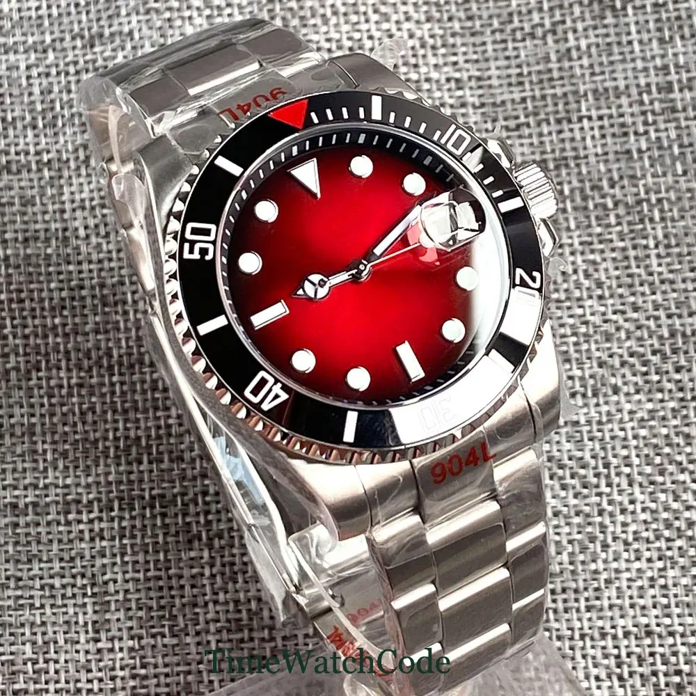 Tandorio-NH35A Montre Mécanique existent pour Homme, Montre de Plongée 20 Iko, Étanche, Verre Saphir, Date, Imagope, Cadran Rouge, Bracelet SION L,