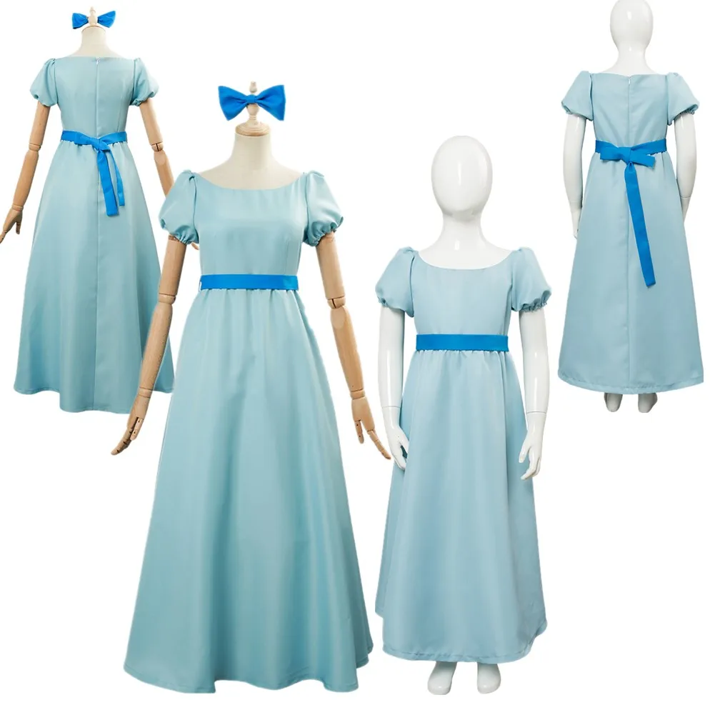 

Halloween Peter Wendy Darling Cosplay Costume Movie Women Girls Blue Long Adult Kids Dress Carnival Roleplay Costume Suit