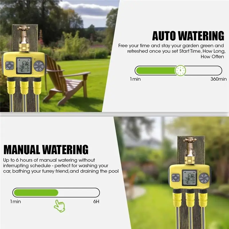 AEE4-3-Outlet Automatic Water Timer Garden Irrigation Watering System Control Sprinkler Programmer Tools