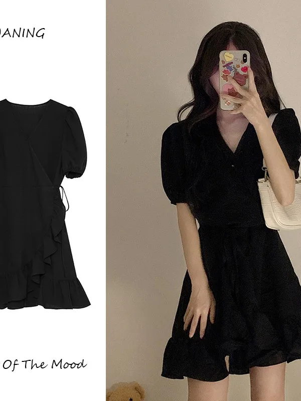 French Hepburn style black dress for women's spring 2024 new style small black dress niche design slimming short dress FG7S