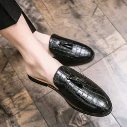 Famous Brand Shoes Mens Dress Shoes Leather Mules Men Dress Loafers Wedding Shoes Men Pantuflas Heren Schoenen Zapato Hombre