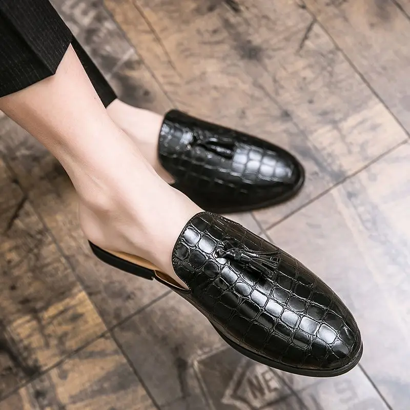 Famous Brand Shoes Mens Dress Shoes Leather Mules Men Dress Loafers Wedding Shoes Men Pantuflas Heren Schoenen Zapato Hombre