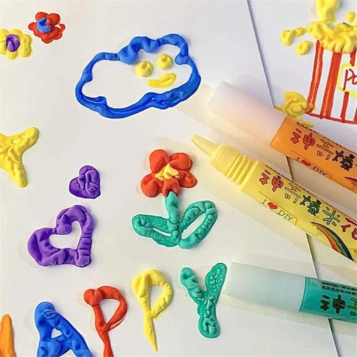 أقلام منتفخة للأطفال ، أقلام فشار سحرية ، أقلام رسم فشار فقاعات ، ألوان ذاتية الصنع ، 12 روض