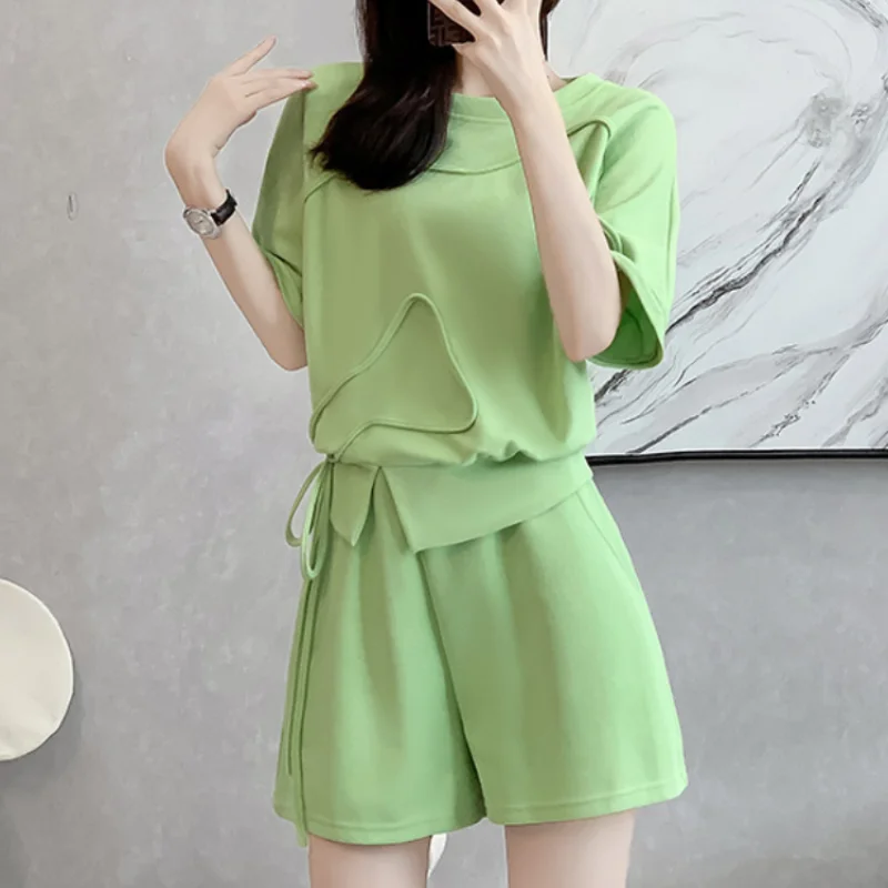 Women\'s Short Sets 2 Pieces New Sleeve Female Shorts Summer Kit Cheap And Korean Style Offers Light Promotion Novelties Outfit