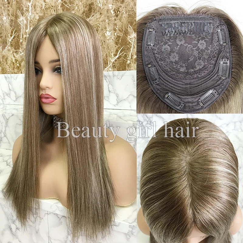 Russian Hair Vendor Blonde French Lace Toupee Full Lace Toupees For Women Blonde Or Mix With Fringe Wavy Topper
