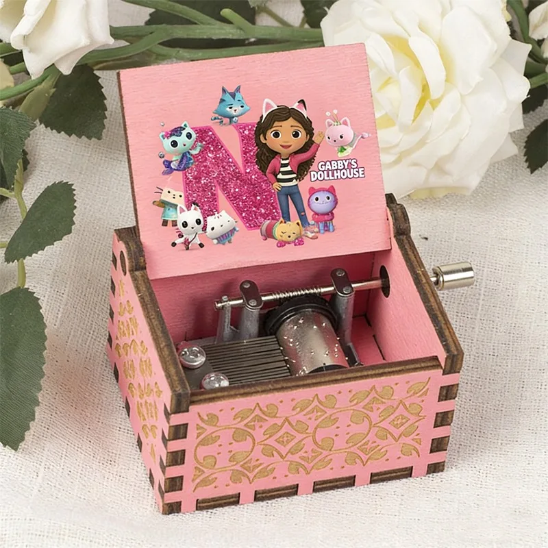 

Gabby Dollhouse "you Are My Sunshine" Mini Hand Crank Music Box Cartoon Anime Patterned Letters A-Z Printed Toy Ornaments Gifts