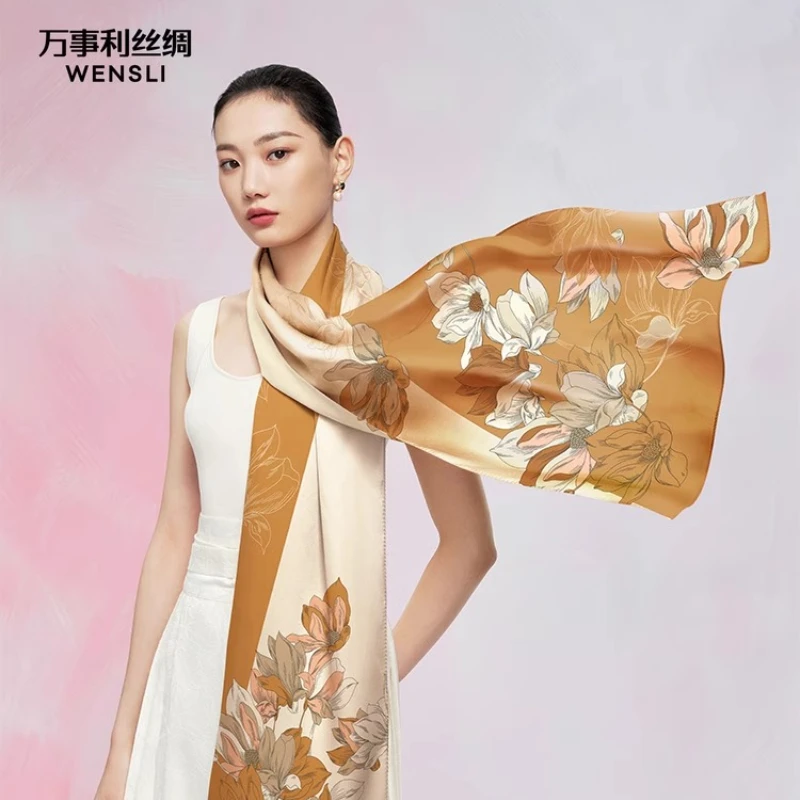 

Wensli Birthday Gift Silk Scarf for Women Mulberry Silk Long Shawl Wrap Outerwear Satin Girlfriend Best Friend