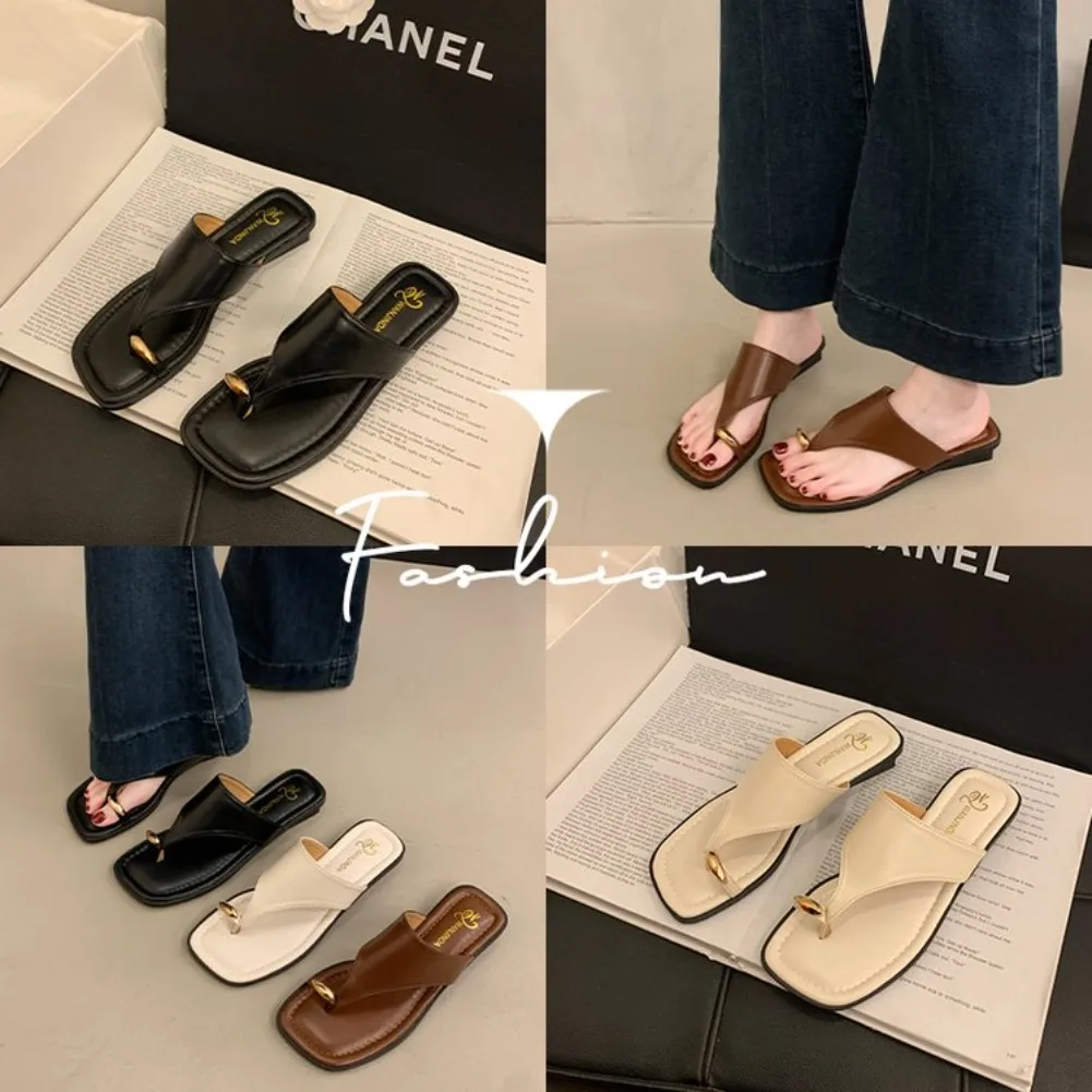 Damen Sommer Flip-Flops mit flacher Sohle, Zehenstegsandalen, eckige Zehenpartie, Kunstleder, weiche Sohle, rutschfeste Schuhe für Strandurlaub und Alltag – Detail 18