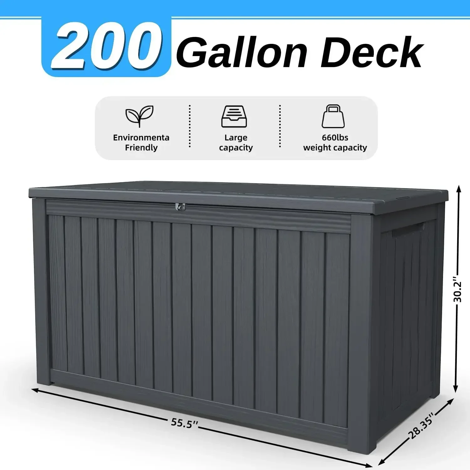200 Gallon Deck Box, Resin Outdoor Waterproof Storage Box, Lockable Storage Box With Handle for Patio Furniture - Garden Tools -