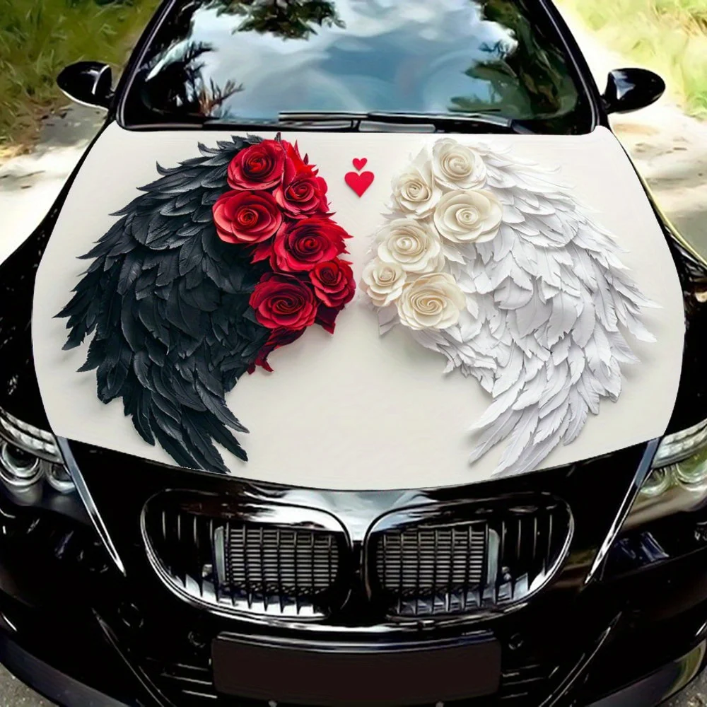 

Wings of Love: A Deep Gaze of Black and White Roses; Car Vinyl Wraps, Vinyl Car Hood Graphics, Engine Decals Add Color to the Ca