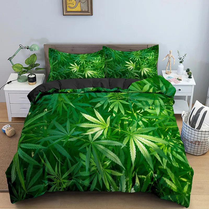 

Green Nature Weed Leaves Luxury Bedding Set 2/3Pcs Adult Duvet Cover Set Single Double King Queen Size Polyester Quilt Cover