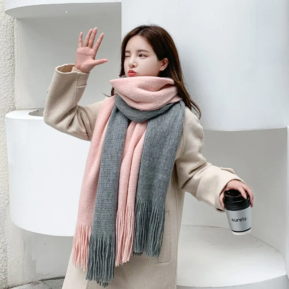 

Fashion Decoration Two-Color Imitation Cashmere Scarf Thicken Long Women's Shawl Wraps Comfortable Neck Guard Shawl Snowy day