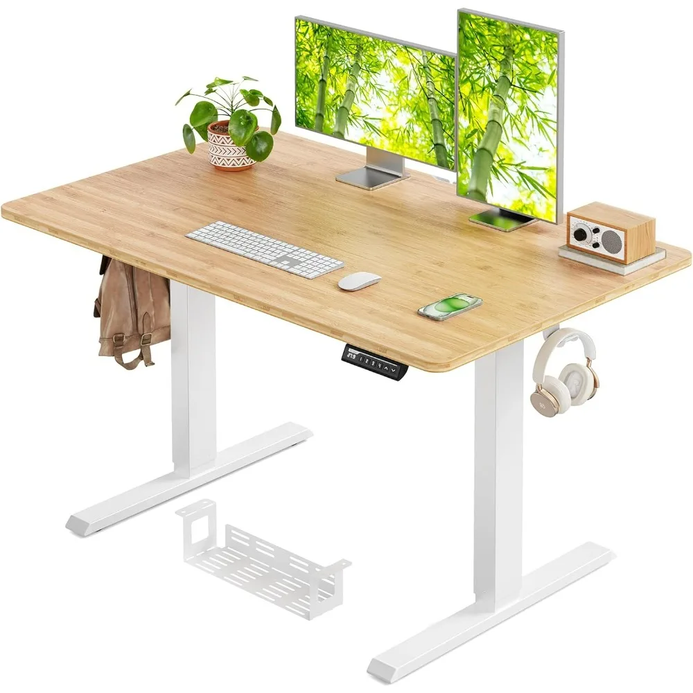 Standing Desk with 48x30 inch Bamboo Desktop, Adjustable Stand Up Desk for Home Office, Electric Computer Desk Workstation