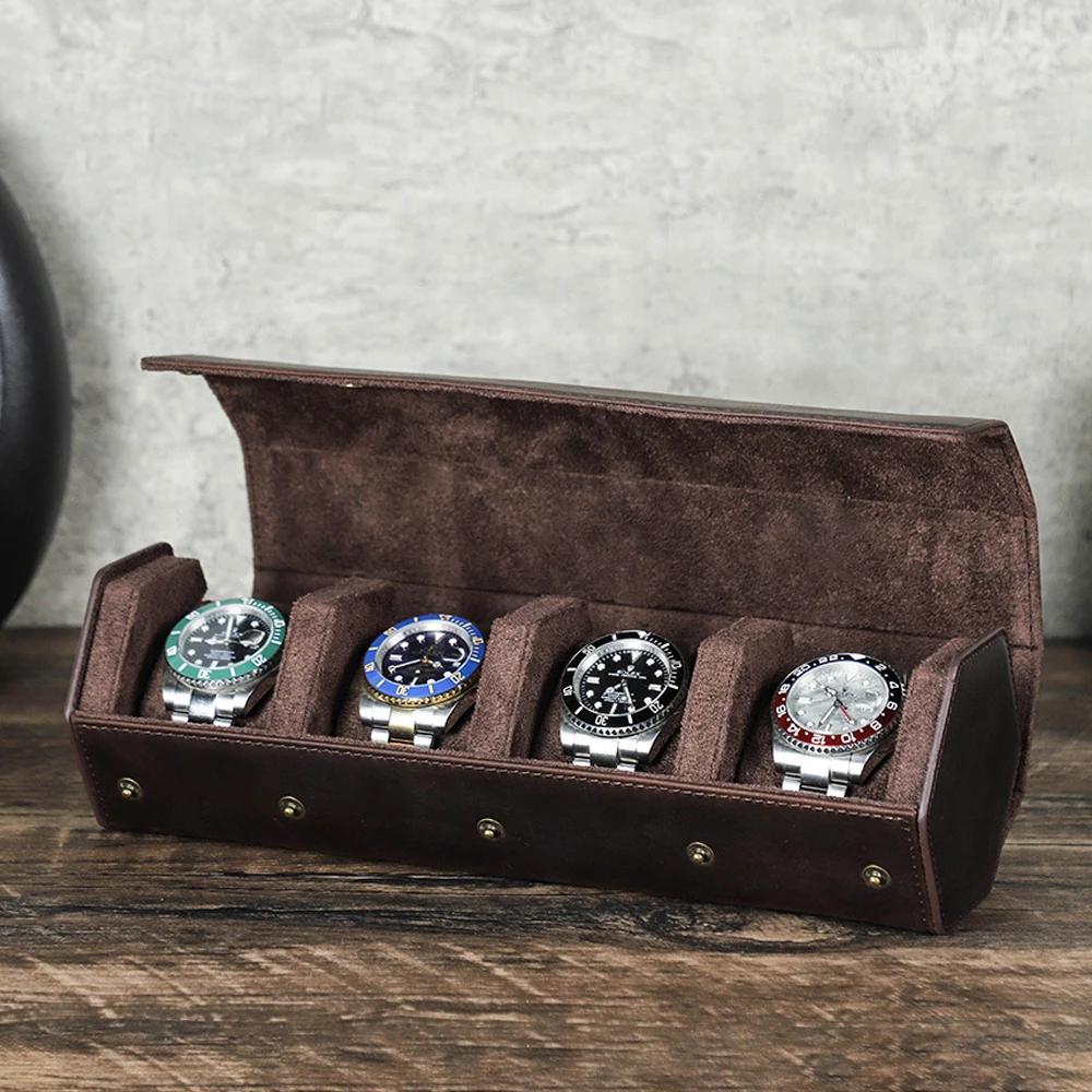 

Vintage Genuine Leather Watch Roll Box 1/2/3/4/6/8 Grids Watch Travel Case Organizers Display Holder Men Women Watches Jewelry
