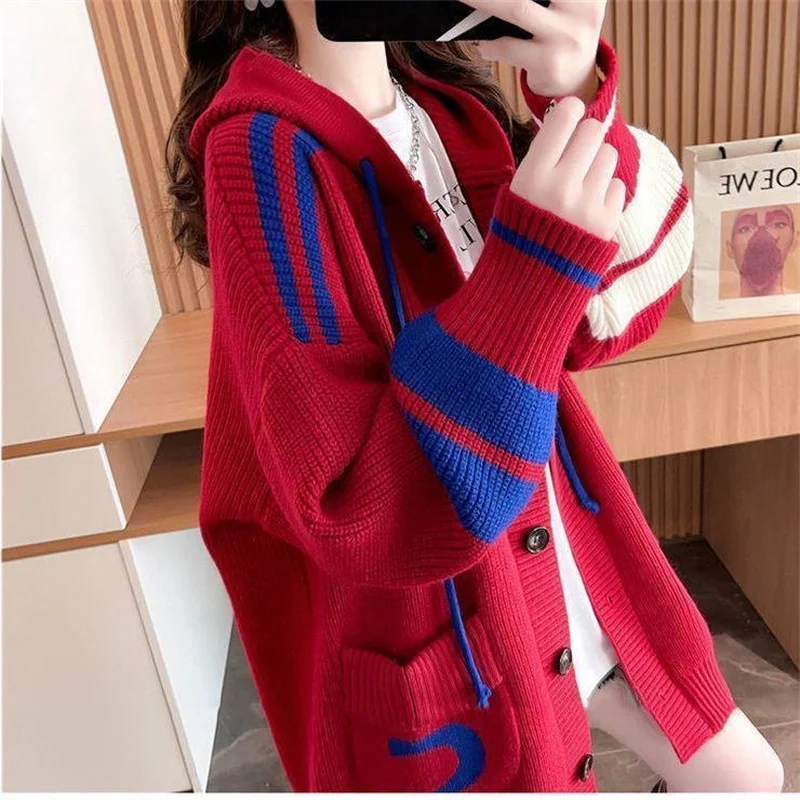 Loose Hooded Cardigan 2024 New Fashion Temperament Women's Autumn Thickened Lazy Breeze Warm Sweater Fat MM Coat Tide Top