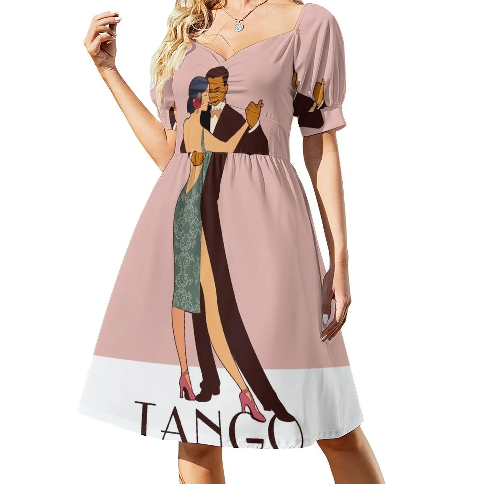 

Art Deco Argentine Tango A Dreamer`s Dance Vintage Retro Art Argentina Buenos Aires Montevideo Short Sleeved Dress