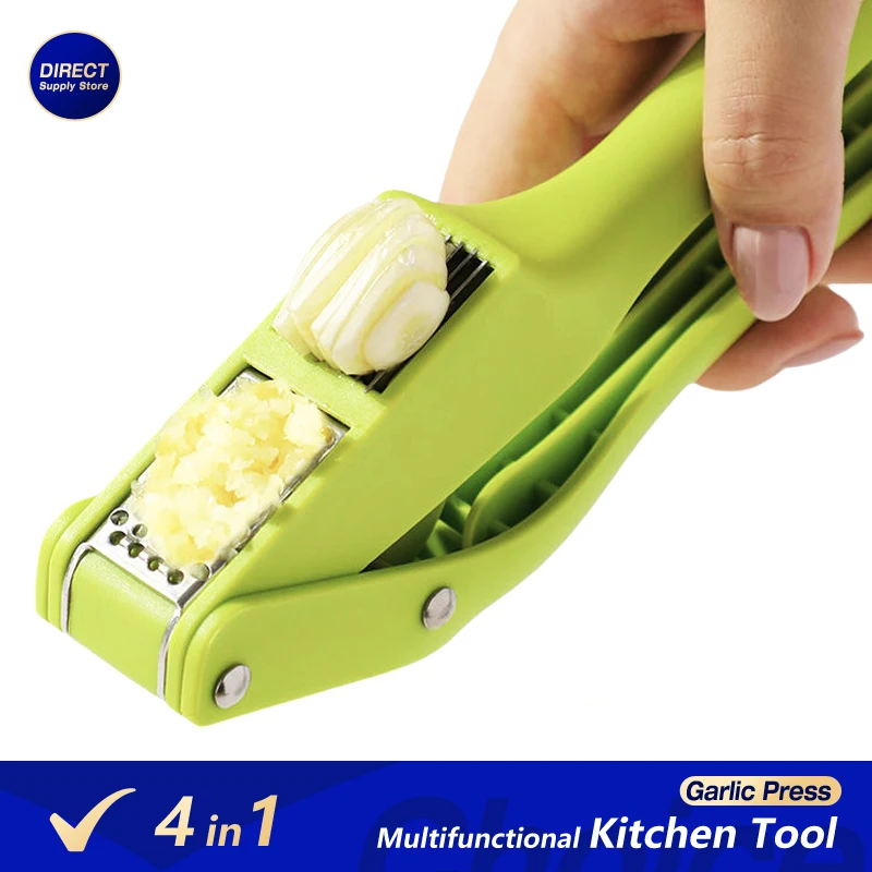 

4 In 1 Kitchen Tool Multifunctional Garlic Press Garlic Chopper Slicer Crusher Garlic Fruit Peeler Peel Can Opener Bottle