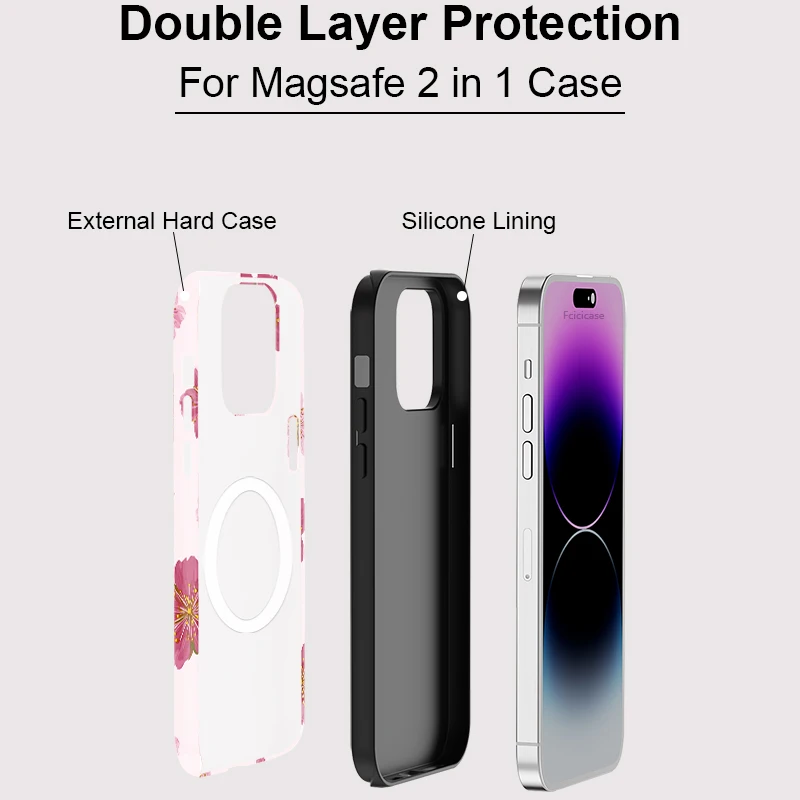 Fcicicase ل Magsafe حافظة هاتف مغناطيسية آيفون 17 الهواء 16 برو ماكس 15 14 زائد 13 12 11 غطاء نمط زهرة مقاوم للصدمات