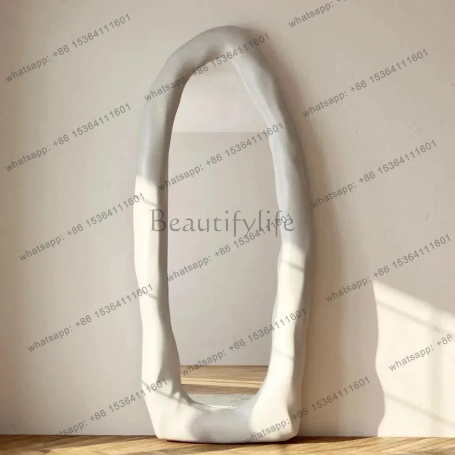 French light luxury full body mirror cream style high value wall hanging irregular frame floor mirror