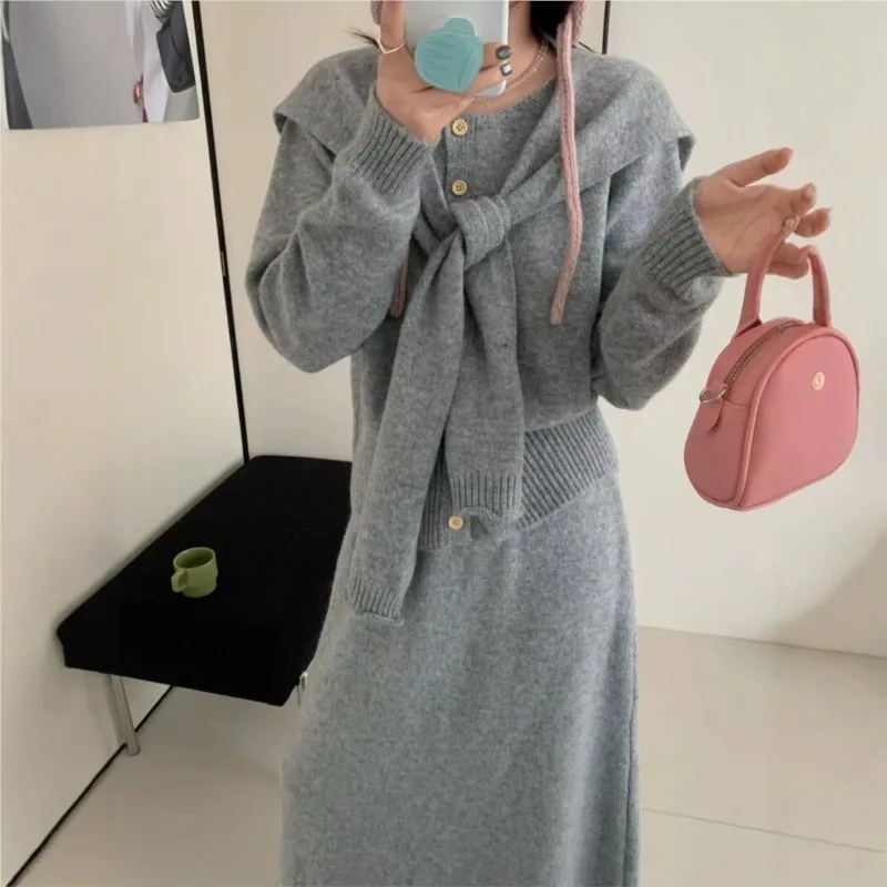 MsChuh Three Piece Outfits Woman New In Matching Sets 3 Pieces Set For Woman Knitted Skirts Women's Cardigan Comfortable Casual