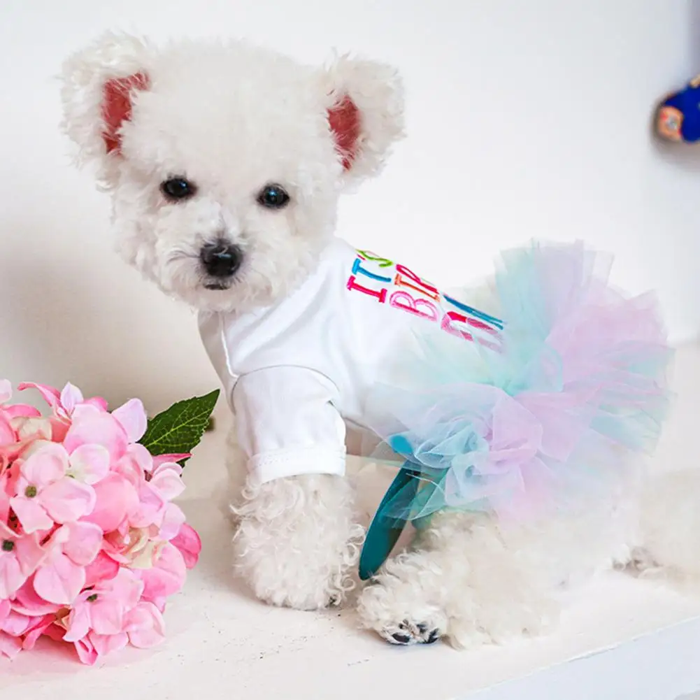 Beautiful Pet Tulle Dress Soft Texture Comfortable Fluffy Hem Pet Birthday Dress Pet Clothes