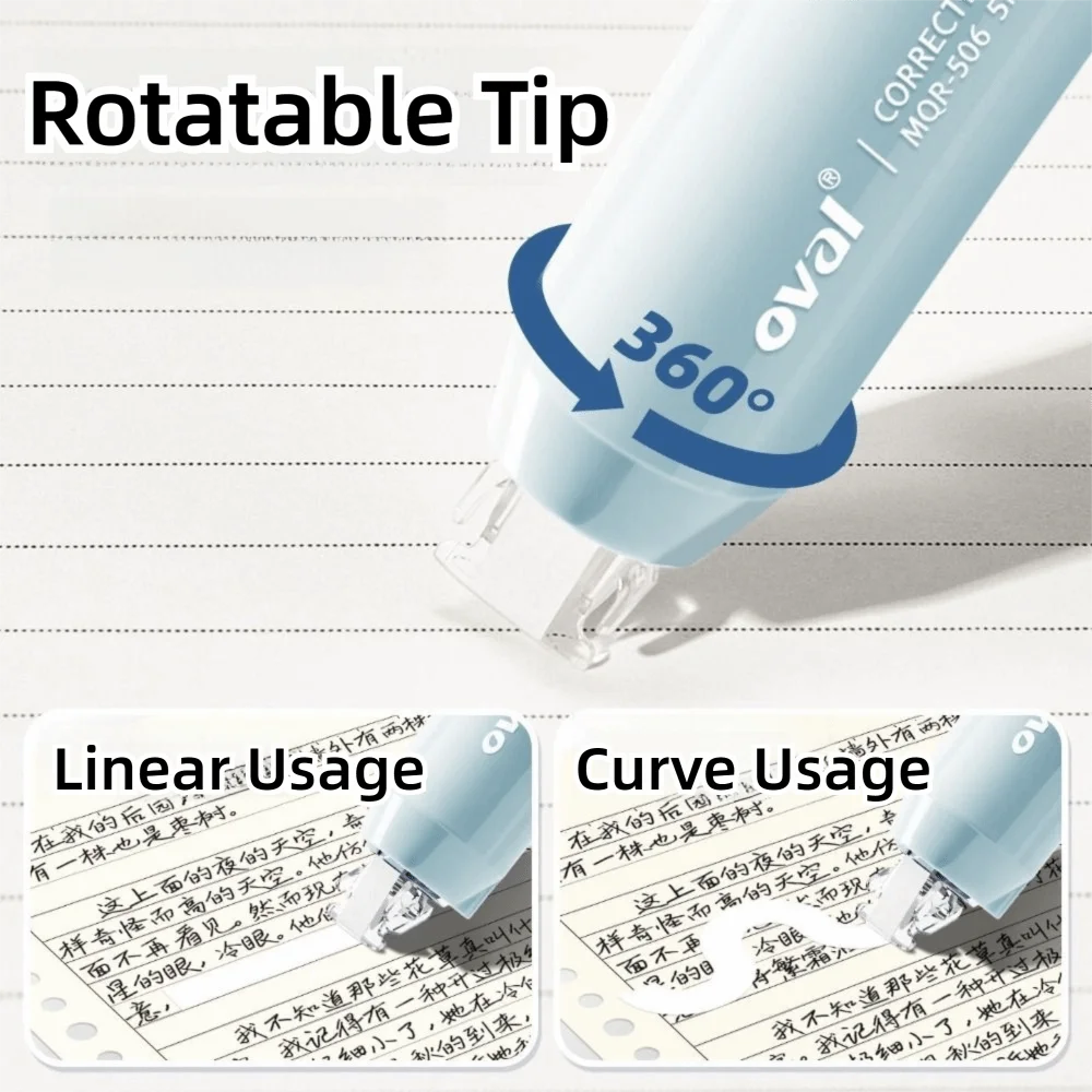 Multi-functional 360° Rotatable Tip Correction Tape Pres Type Refillable Correction Roller Invisible White Out Tape Students