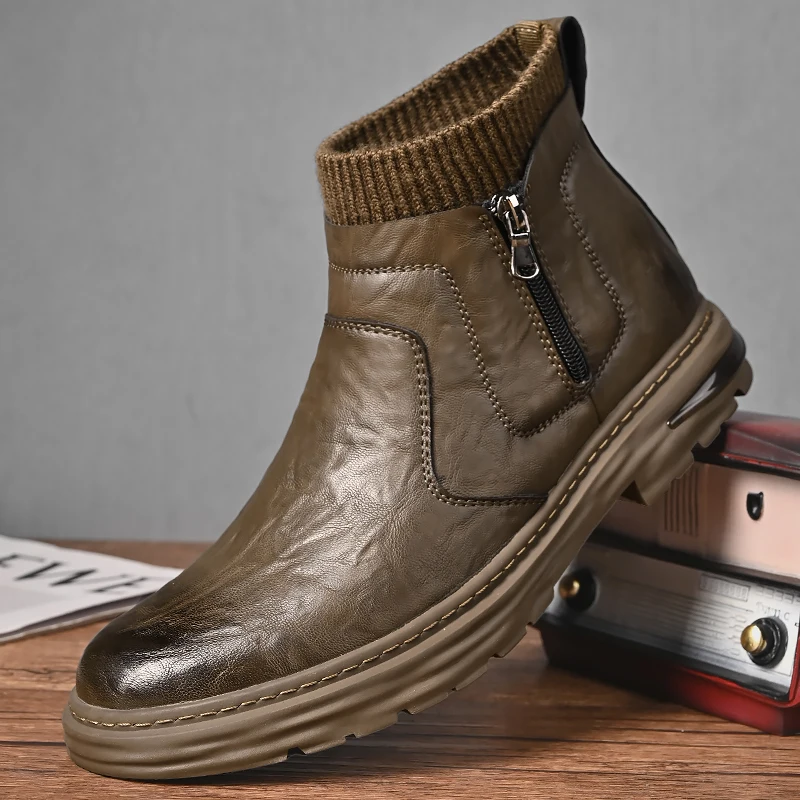 

Leather Ankle Boots for Man Fashion Designer Shoes Motorcycle Boots High Quality Mens Shoes British Men Short Boots Botas Hombre