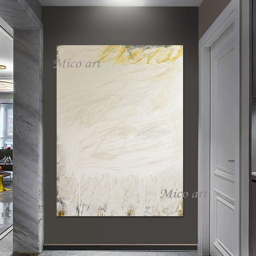 

Large Linen Canvas Wall Art Oil Painting Abstract White Acrylic Design Style Artwork Frameless Living Room Pictures For Walls