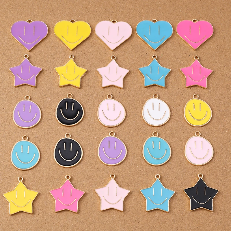 10pcs Cute Enamel Smile Face Emoticon Charms Pendants for Jewelry Making Necklace Earrings Bracelet DIY Accessories Supplies