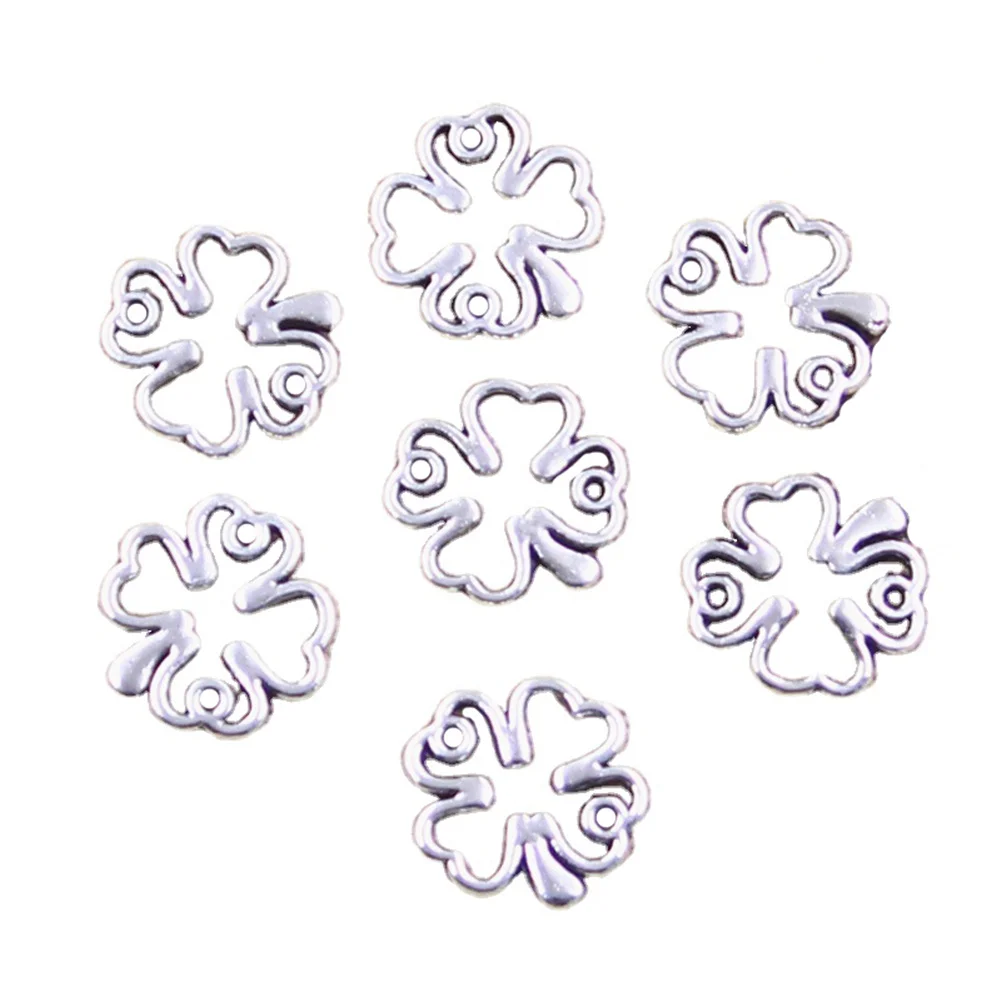 50pcs Charms Clover Lucky Irish Four Leaf 12x12mm Antique Silver Color Pendants Making DIY Handmade Tibetan Finding Jewelry