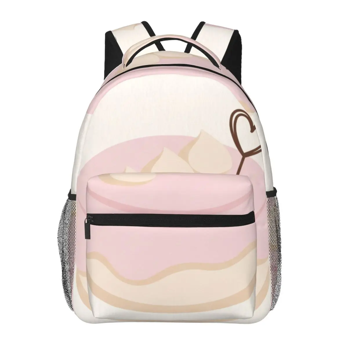 Romantic Backpack Center Frosted Cake Minimalist Cute Cream Pastel Pink Chocolate Brown Fun Bookbag for Girls Teens School Work