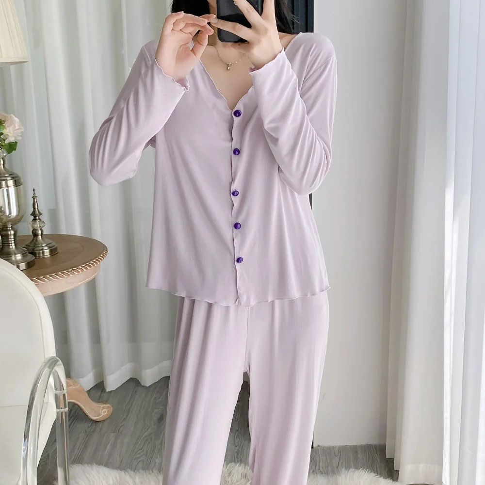 Autumn Thin Pyjamas Set For Woman Pajamas Modal Women\'s Homewear Long Sleeve Trousers Sleepwear For Sleeping Nighty Set
