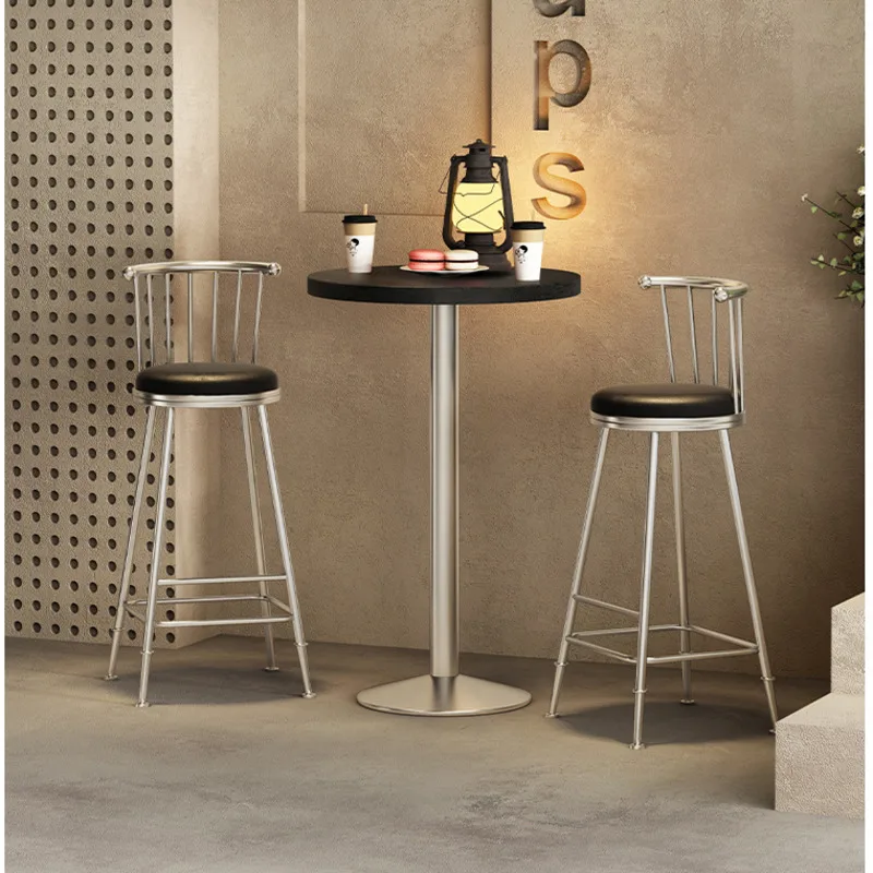 

Retro Industrial Style Bar Chair High Foot Backrest Counter Stool Coffee Shop Soft Bag Seat Stable Load-bearing Modern Furniture