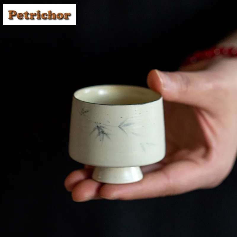 

2pc/lot Powder Yin Hand Drawn Ink Bamboo Teacup Retro Tea Bowl Cup For Tea Tea-tasting Personal Cup Jianzhan Master Cups Tea