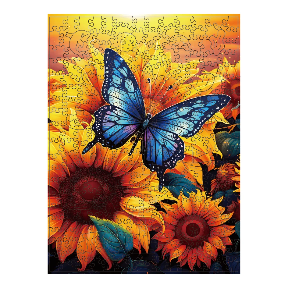 Rompecabezas de madera de mariposa de girasol, rompecabezas de madera de piezas de formas únicas para adultos, regalo de Navidad, juego familiar, decoración del hogar