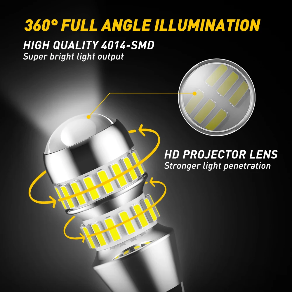 2Pcs AUXITO T15 W16W LED Bulbs Canbus Error Free Backup Light T16 921 912 LED Bulb Car Reverse Lamp 6500K White 12V With HD Lens