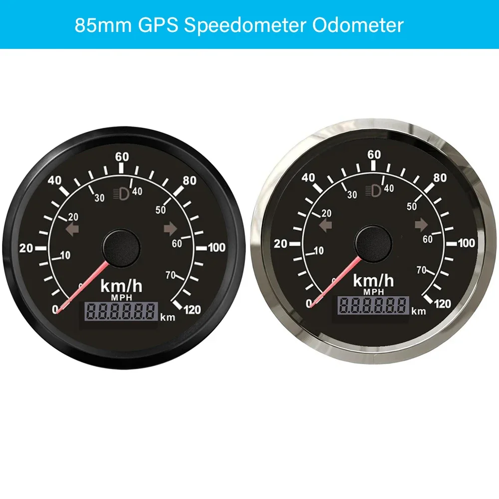 Waterproof Universal 85mm GPS Speedometer 0-70MPH 0-120km/h with GPS Antenna and Red or Yellow Backlight for Car Boat Yacht