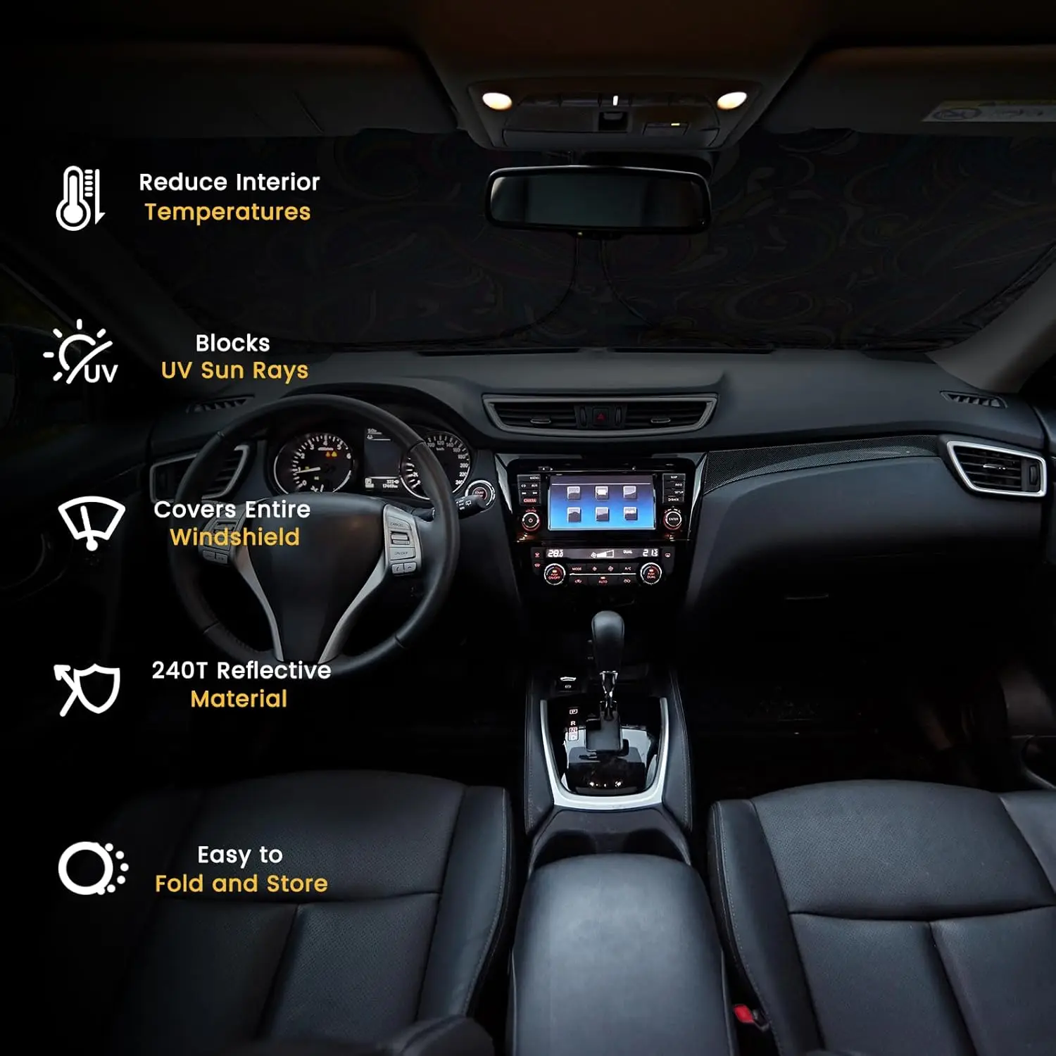 Windshield Sun Shade, Car Sun Shade Windshield, Reflector Sunshade Offers Ultimate Protection for Car Interior, Reflective Polye