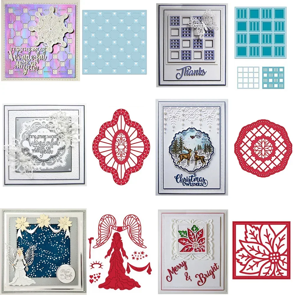 Kreis Gitter Hintergrund Retro Rahmen Metall Stanzformen Weihnachten Engel Weihnachtsstern Sterben für DIY Scrapbooking Karte Handwerk machen