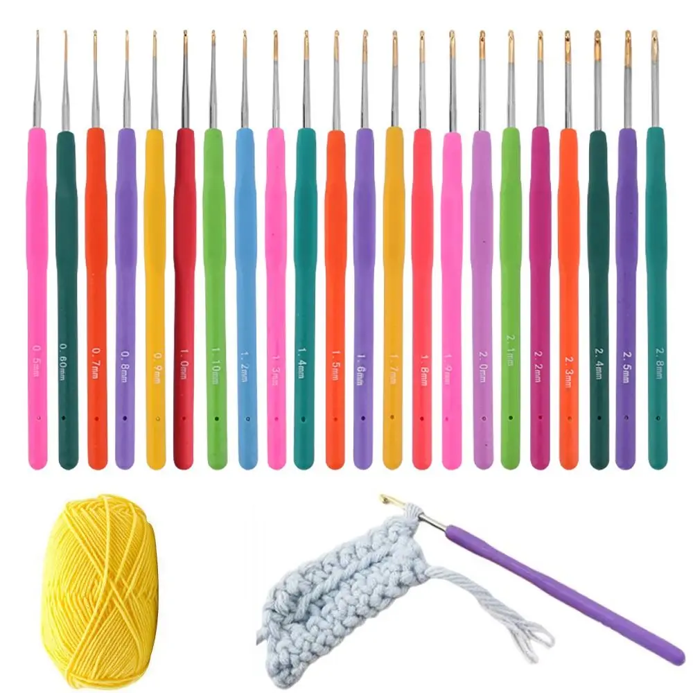 DIY Rubber Handle Knitting Needles Long Multisize Crocheting Hooks Weaving Tool Scarf