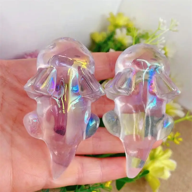 Natural Aura Quartz Salamander Crystal Quartz Hand Carved Cartoon Home Decoration Crafts Christmas Gift