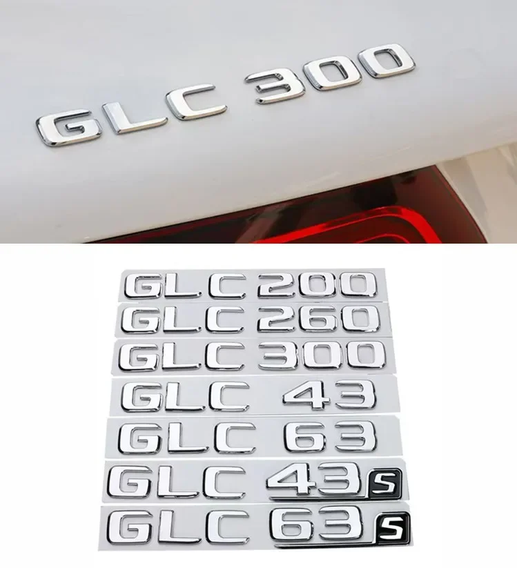 For Mercedes Benz Silver X253 C253 GLC43 GLC63 GLC63s GLC200 GLC260 GLC300 S AMG Emblem V8 BITURBO 4MATIC 4MATIC+ Emblems Badges