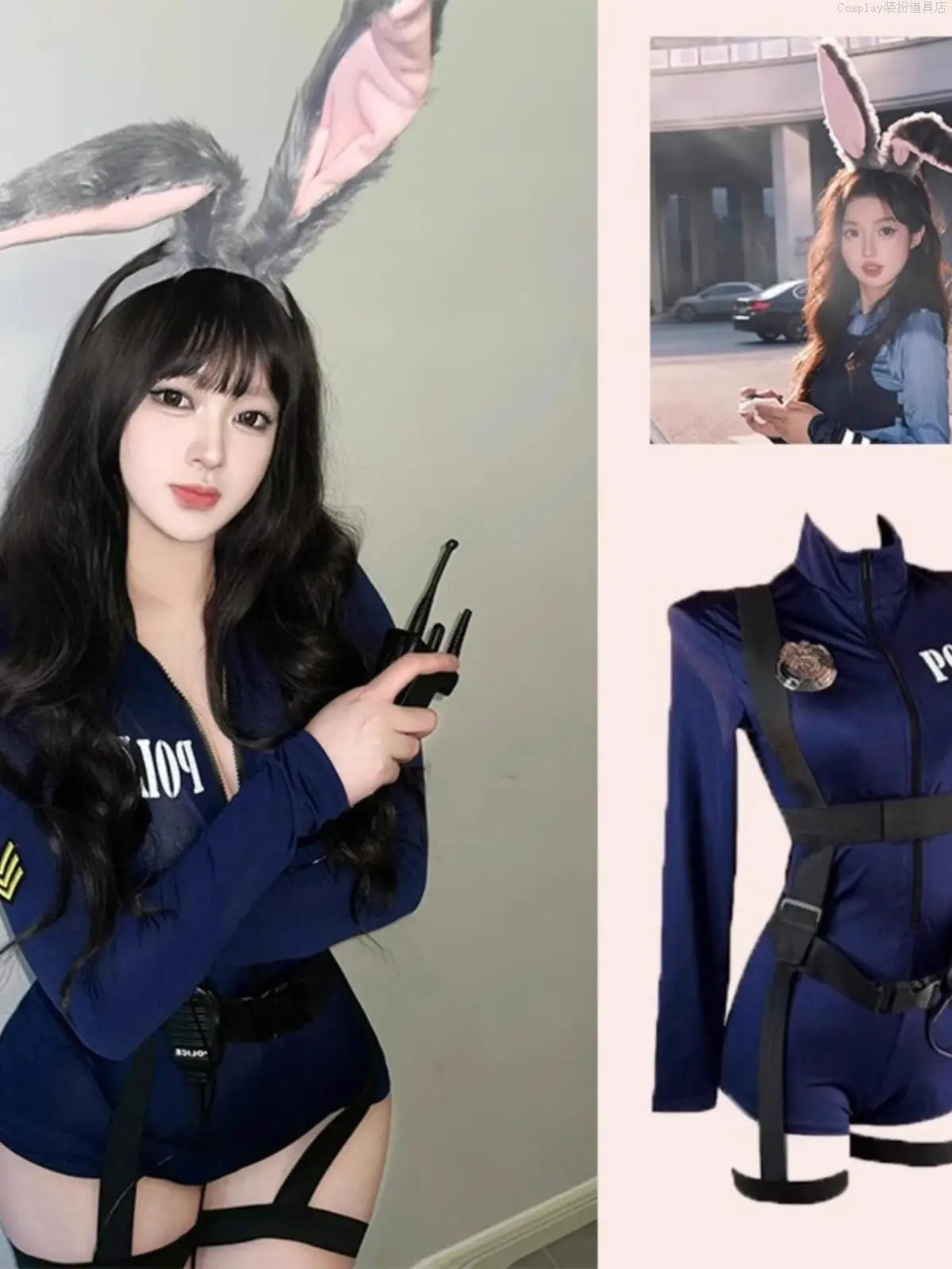 ชุดคอสเพลย์ตำรวจหญิงสุดเซ็กซี่ คลับ ดิ คลับ สำหรับฮาโลวีน สไตล์เพียวเดไซร์ พร้อมผมสไตล์เกาหลี กระโปรงเอวสูงแบบสตรีทแฟชั่น