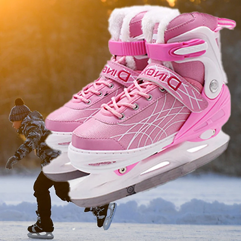 Zapatos profesionales de invierno con hoja de Hockey sobre hielo, térmicos, impermeables, ajustables, antideslizantes, para patinaje artístico, para adultos y niños