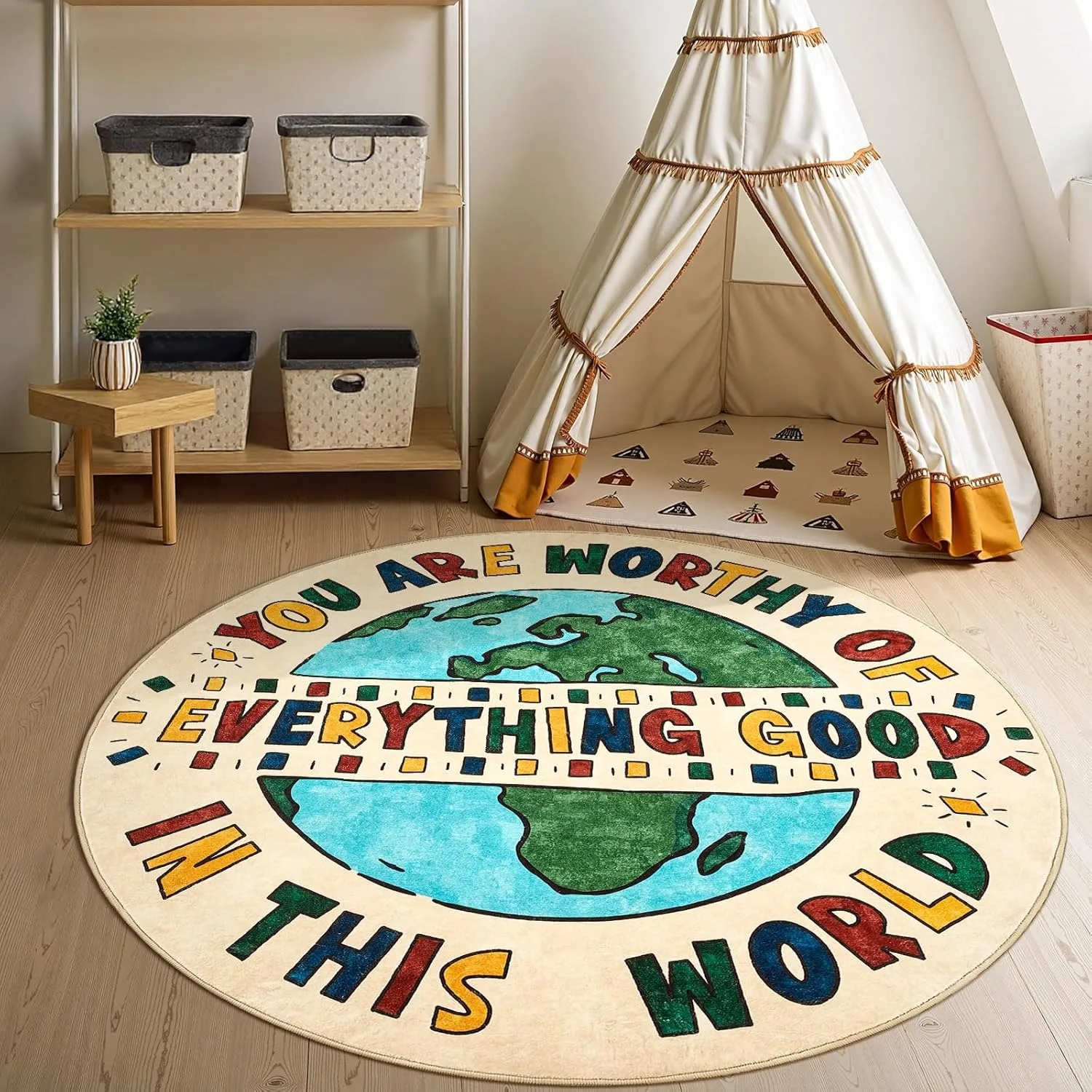 

Bedroom Carpet Non-slip Soft Comfortable Floor Mat Earth Pattern Colorful Letter Rug Round Home Decor Mats Коврик Для Спальни