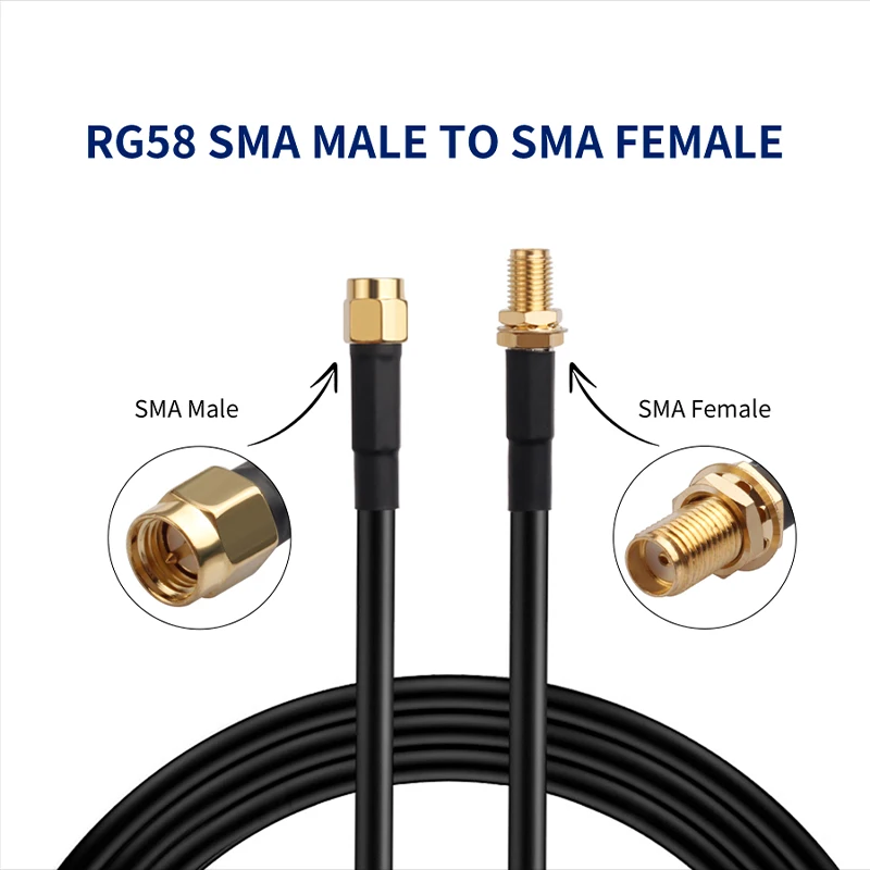 RG58 Coaxial Cable SMA Male to SMA Female Connector Industrial Grade No Power Supply Required 1M 2M 3M 5M