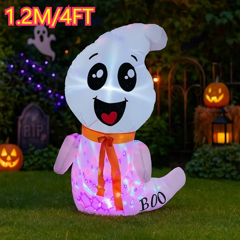 

4 фута Хэллоуин надувные игрушки Белый призрак Хэллоуин украшения со встроенным белым ярким светом для декора вечеринки газон сад
