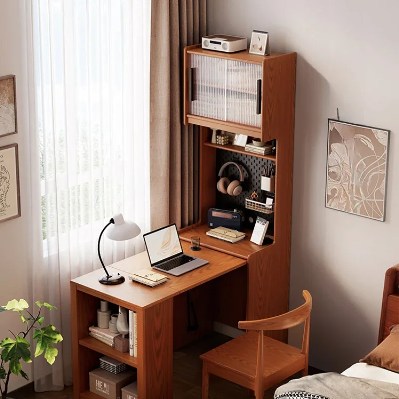 Folding desk bookcase integrated solid wood bedroom household computer desk small apartment