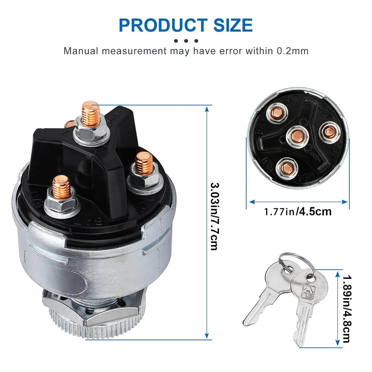 Ignition Key Switch for Car, Forklift, Truck, Tractor, Trailer - Universal 4-Position Starter Switch (Acc/Off/IGN/Start)